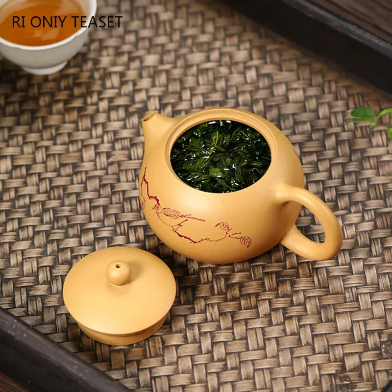220ml Yixing Purple Clay Teapot Handmade Ball Hole Filter Xishi Tea Pot Raw Ore Gold Section Mud Kettle Chinese Zisha Tea Set