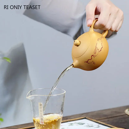 220ml Yixing Purple Clay Teapot Handmade Ball Hole Filter Xishi Tea Pot Raw Ore Gold Section Mud Kettle Chinese Zisha Tea Set