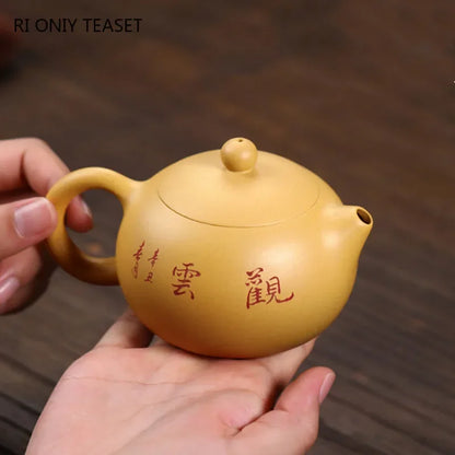 220ml Yixing Purple Clay Teapot Handmade Ball Hole Filter Xishi Tea Pot Raw Ore Gold Section Mud Kettle Chinese Zisha Tea Set
