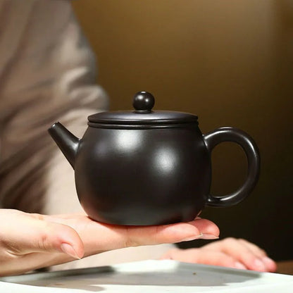 220ml Yixing Purple Clay Teapot Master Handmade Large Diameter Tea Pot Raw Ore Black Mud Kettle Chinese Zisha Tea Set Gifts