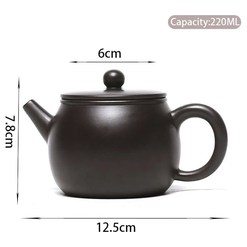 220ml Yixing Purple Clay Teapot Master Handmade Large Diameter Tea Pot Raw Ore Black Mud Kettle Chinese Zisha Tea Set Gifts