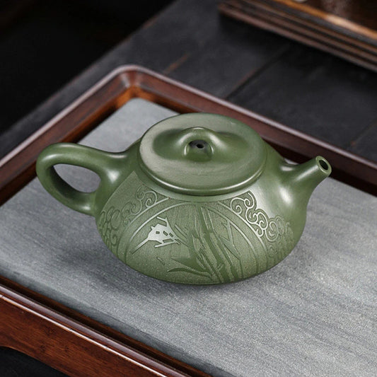220ml Yixing Purple Clay Teapot Raw Ore Green Mud Hand-carved Stone Scoop Kettle Home Beauty Tea Infuser Chinese Zisha Tea Set