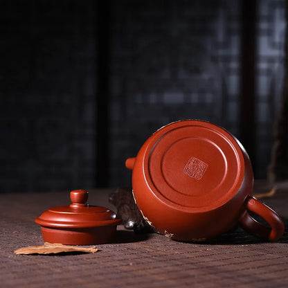 220ml Yixing Purple Sand Teapot Genuine Full Handmade Raw Ore Dahongpao Mud Painted Dezhong Tea Pot Kung Fu Tea Kettle Shipping