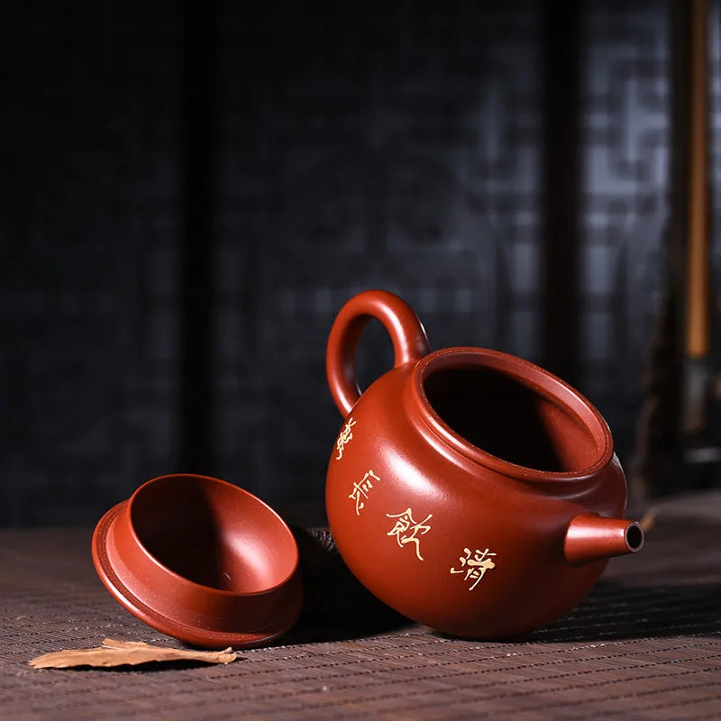 220ml Yixing Purple Sand Teapot Genuine Full Handmade Raw Ore Dahongpao Mud Painted Dezhong Tea Pot Kung Fu Tea Kettle Shipping