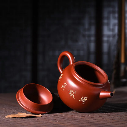 220ml Yixing Purple Sand Teapot Genuine Full Handmade Raw Ore Dahongpao Mud Painted Dezhong Tea Pot Kung Fu Tea Kettle Shipping