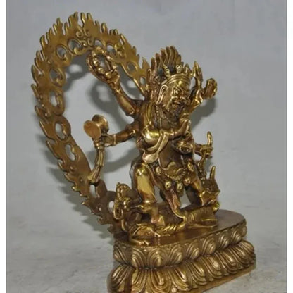 22CM 9 "Buddha Tibet gilt perunggu 6 lengan Vajra mahahebala Tuhan Buddha Ganesha patung
