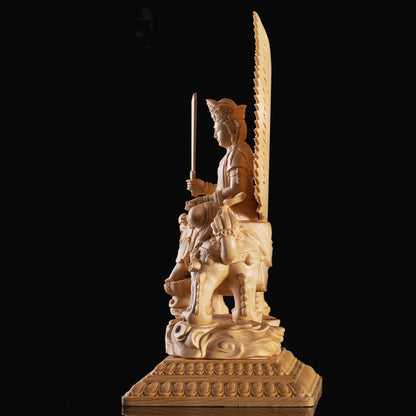22CM Buddha Statue Cypress Wood Carving Decoration Solid Wood Craft Sculpture Home Manjusri Sages Bodhisattva Home Decor