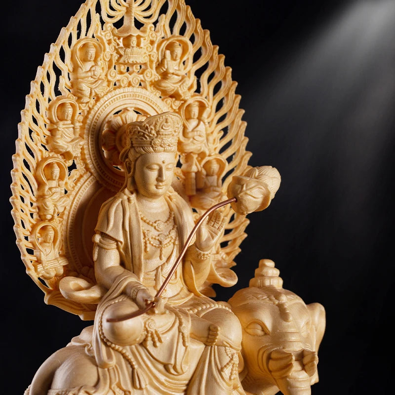 22CM Buddha Statue Cypress Wood Carving Decoration Solid Wood Craft Sculpture Home Manjusri Sages Bodhisattva Home Decor