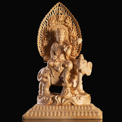 22CM Buddha Statue Cypress Wood Carving Decoration Solid Wood Craft Sculpture Home Manjusri Sages Bodhisattva Home Decor