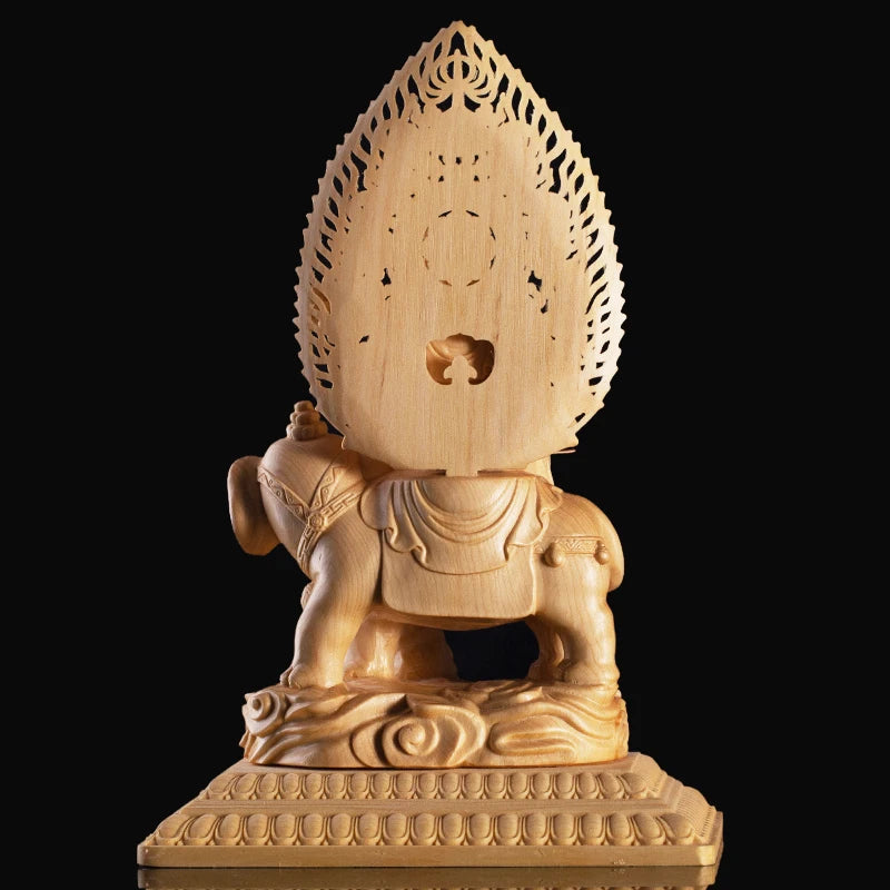 22CM Buddha Statue Cypress Wood Carving Decoration Solid Wood Craft Sculpture Home Manjusri Sages Bodhisattva Home Decor