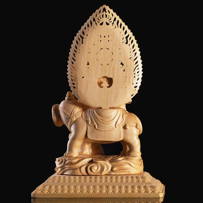 22CM Buddha Statue Cypress Wood Carving Decoration Solid Wood Craft Sculpture Home Manjusri Sages Bodhisattva Home Decor