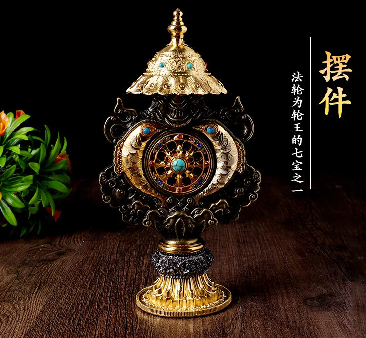 22CM TALL -efficacious Protection gilding Eight Auspicious Symbols of Buddhism Seven treasure prayer Cakra Practice instruments