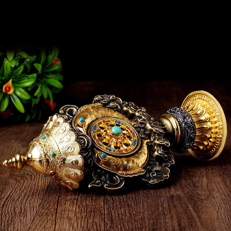 22CM TALL -efficacious Protection gilding Eight Auspicious Symbols of Buddhism Seven treasure prayer Cakra Practice instruments