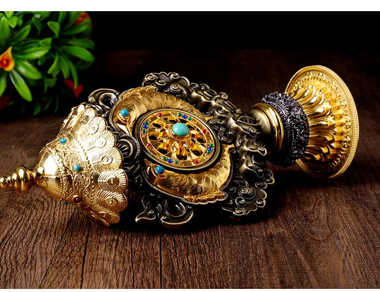22CM TALL -efficacious Protection gilding Eight Auspicious Symbols of Buddhism Seven treasure prayer Cakra Practice instruments