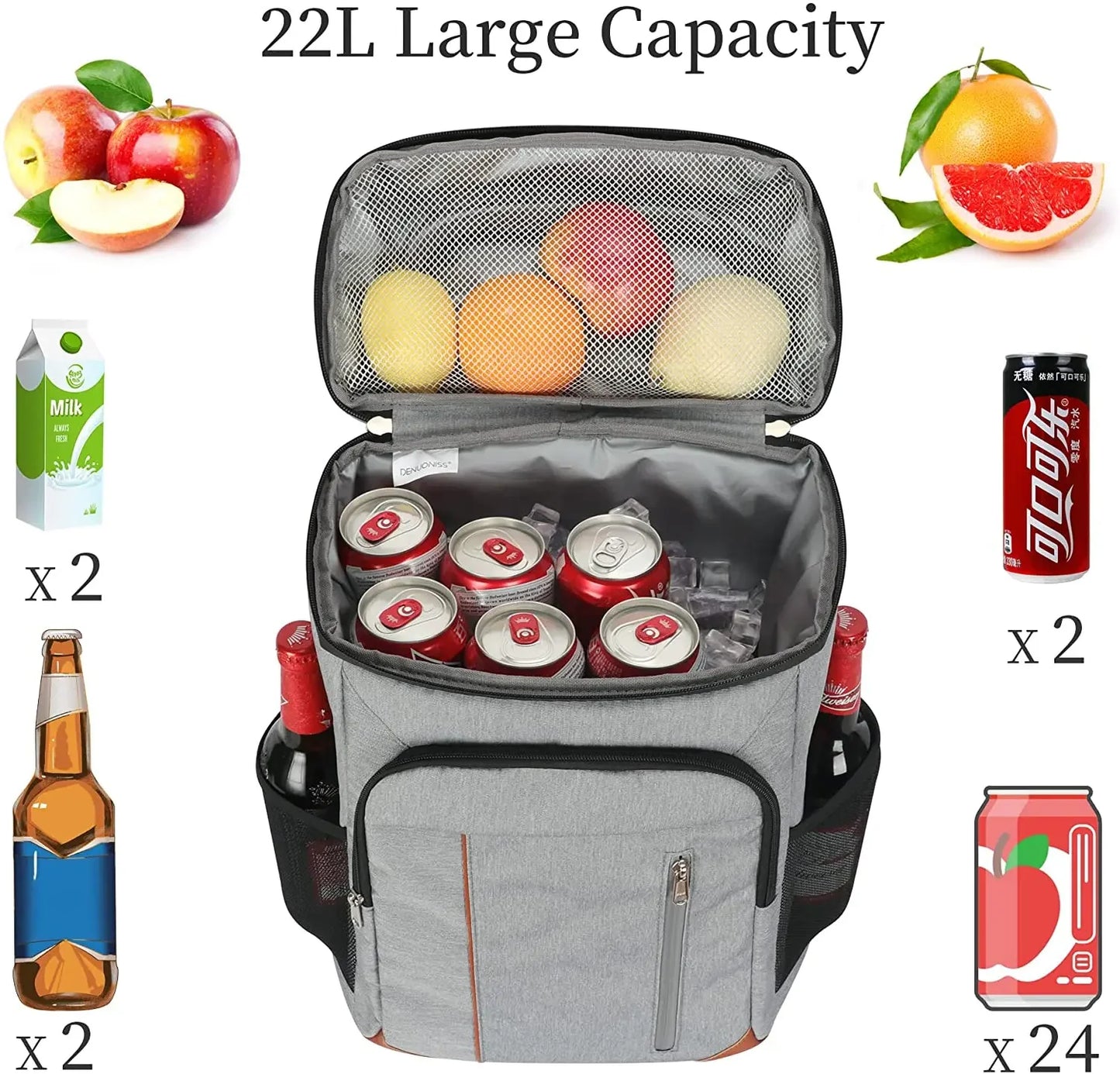 22L Cooler Bag 100% Leakpoof Large Insulated Outdoor Picnic Beach Thermal Lunch Bags Car Refrigerator Food Waterproof Backpack