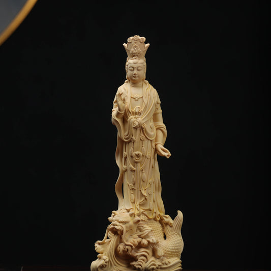 22cm  Boxwood Figure Statue Buddha Home Décor Feng Shui Myth Office Decoration Wood Statue Wood Sculpture