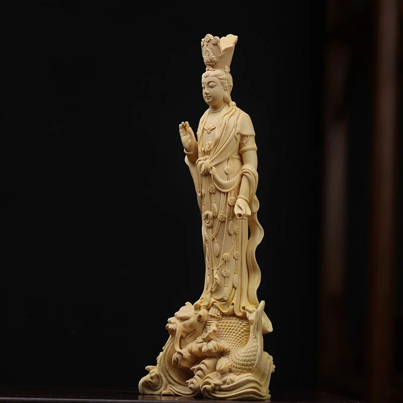 22cm  Boxwood Figure Statue Buddha Home Décor Feng Shui Myth Office Decoration Wood Statue Wood Sculpture