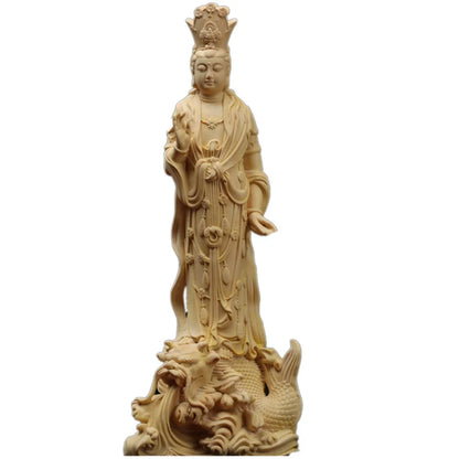22cm  Boxwood Figure Statue Buddha Home Décor Feng Shui Myth Office Decoration Wood Statue Wood Sculpture