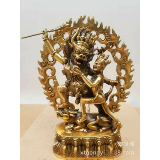 22cm Bronze Buddha Auspicious Guardian Statue Lord of Hell River Swallow