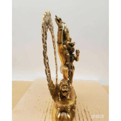 22cm Bronze Buddha Auspicious Guardian Statue Lord of Hell River Swallow