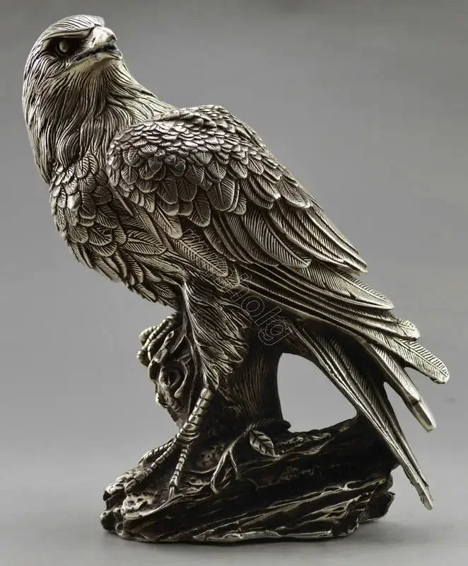 22cm Collectible Decorated Old Handwork Tibet Silver Carve Eagle On Tree Box & Statue copper wholesale Decoration real Brass