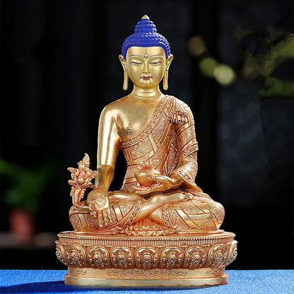 22cm Gold Plated Copper Medicine Exquisite Carving Buddhist Retro Carving Tranic Temple Decorate Bodhisattva Figurine
