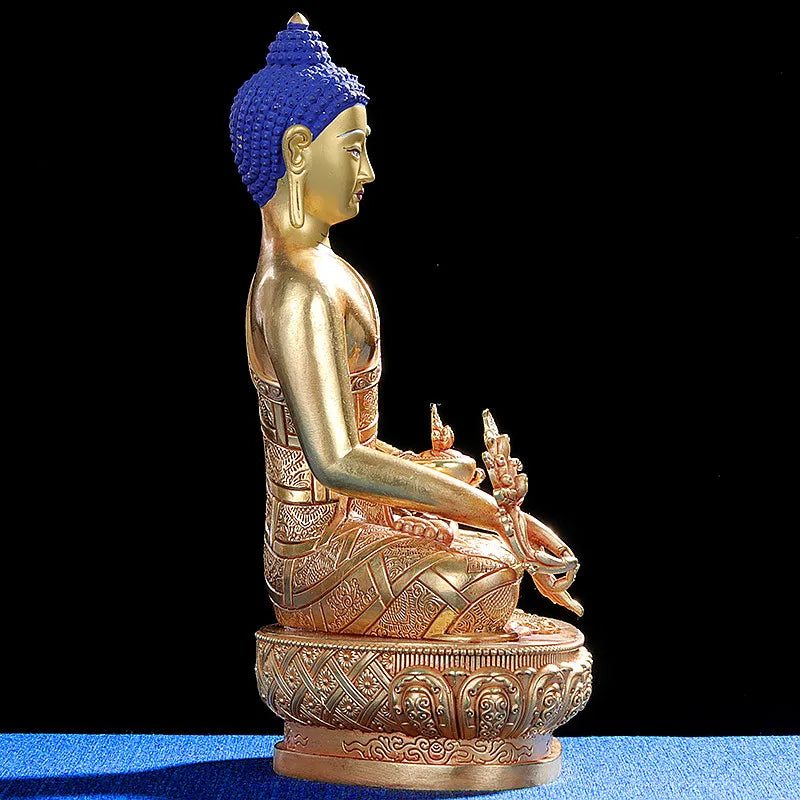 22cm Gold Plated Copper Medicine Exquisite Carving Buddhist Retro Carving Tranic Temple Decorate Bodhisattva Figurine