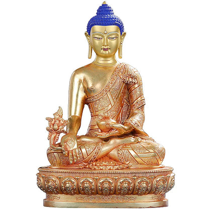 22cm Gold Plated Copper Medicine Exquisite Carving Buddhist Retro Carving Tranic Temple Decorate Bodhisattva Figurine