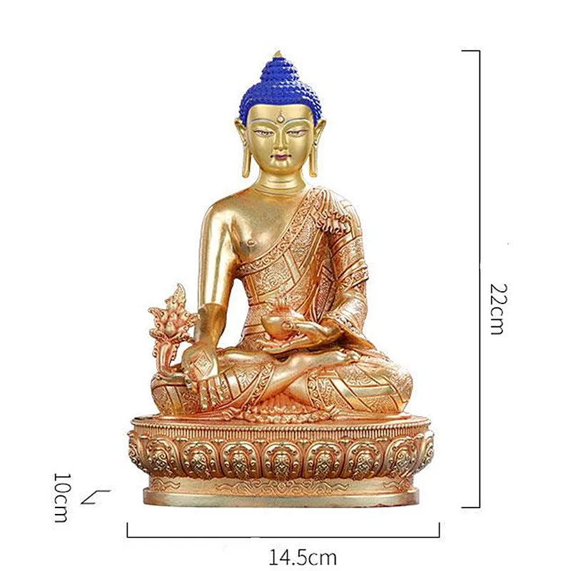 22cm Gold Plated Copper Medicine Exquisite Carving Buddhist Retro Carving Tranic Temple Decorate Bodhisattva Figurine