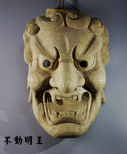23*16*10 CM Hand Carved Japanese Noh Kyougen Fudo Myoo MASK-QH015