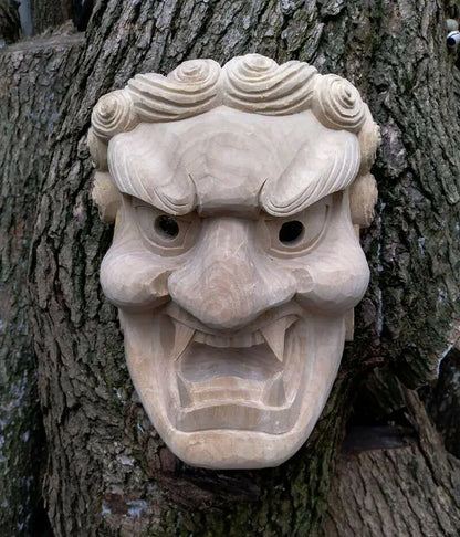 23*16*10 CM Hand Carved Japanese Noh Kyougen Fudo Myoo MASK-QH015