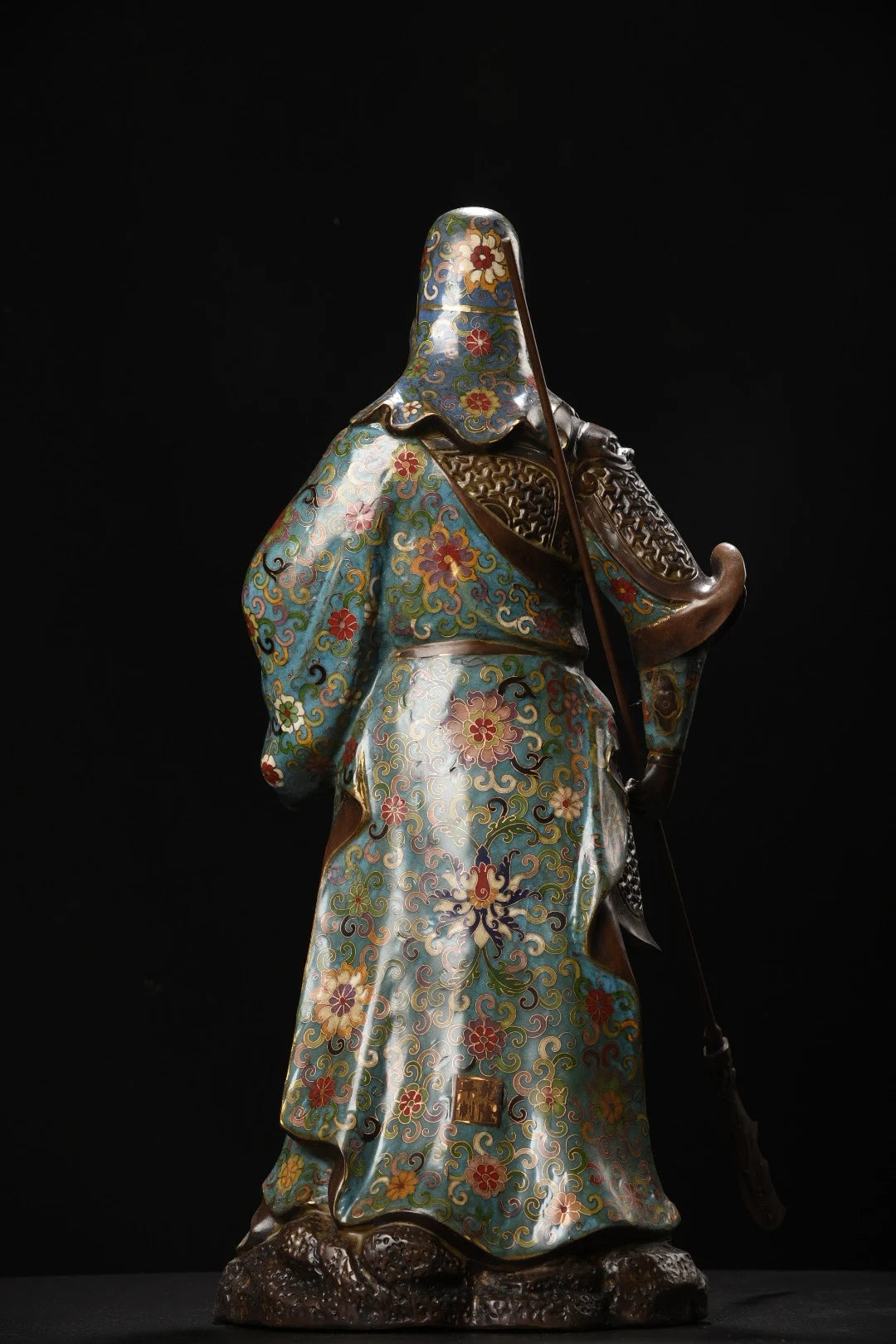 23"Tibetan Temple Collection Old Bronze Cloisonne Enamel Flower Texture Guan Gong Statue Sangharama Bodhisattva Worship Hall