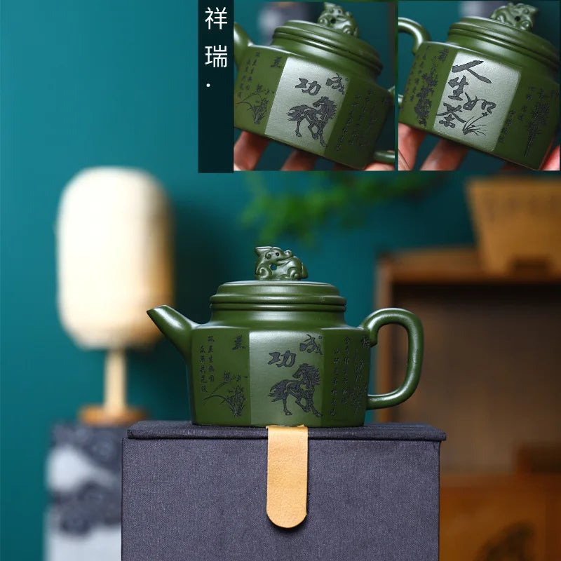 230CC Real Handmade Green Kettle Yixing Purple Clay Teapot Puer Tea Set Kung Fu Zisha Teaware