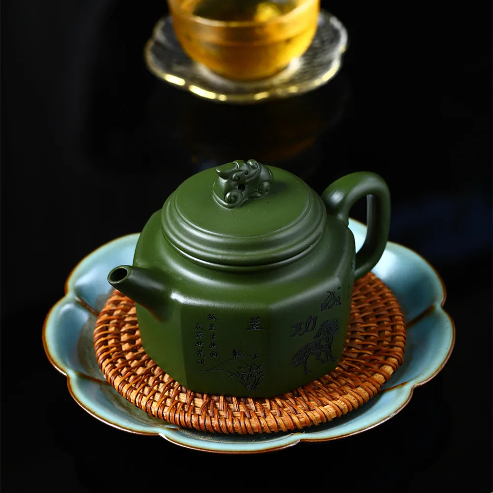 230CC Real Handmade Green Kettle Yixing Purple Clay Teapot Puer Tea Set Kung Fu Zisha Teaware