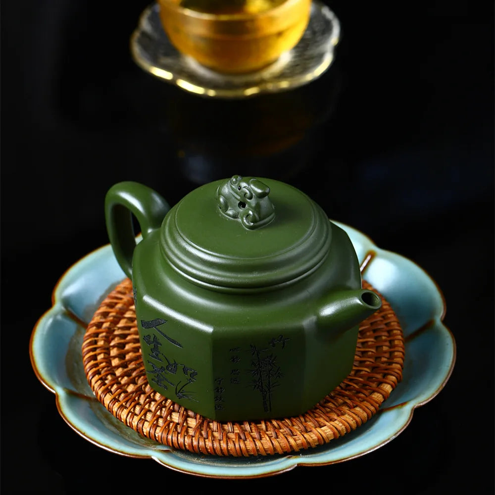 230CC Real Handmade Green Kettle Yixing Purple Clay Teapot Puer Tea Set Kung Fu Zisha Teaware