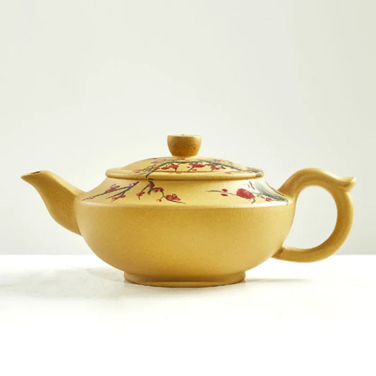 230ML Yellow Purple Clay ZishaTeapot Handmade Chinese Plum Flower Yixing Kettle Puer Green Tea Set Kung Fu Zisha Teaware