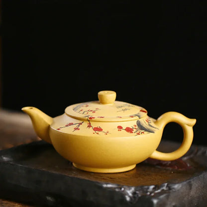 230ML Yellow Purple Clay ZishaTeapot Handmade Chinese Plum Flower Yixing Kettle Puer Green Tea Set Kung Fu Zisha Teaware