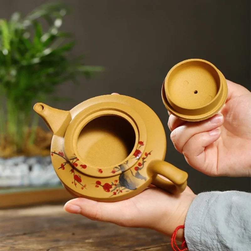 230ML Yellow Purple Clay ZishaTeapot Handmade Chinese Plum Flower Yixing Kettle Puer Green Tea Set Kung Fu Zisha Teaware