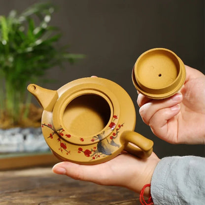 230ML Yellow Purple Clay ZishaTeapot Handmade Chinese Plum Flower Yixing Kettle Puer Green Tea Set Kung Fu Zisha Teaware