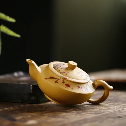 230ML Yellow Purple Clay ZishaTeapot Handmade Chinese Plum Flower Yixing Kettle Puer Green Tea Set Kung Fu Zisha Teaware