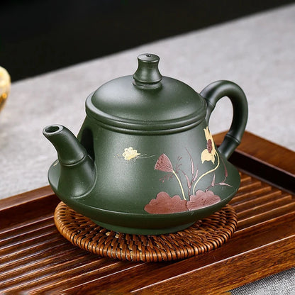 230ML Yixing Clay Teapot Real Handmade Kettle Elegant Lotus Flower Patterns 9 Holes Filter Kung Fu Zisha Teaware Pu're Teaset