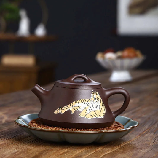 230cc Chinese Teapot Yixing Handmade Purple Clay Pot Purple Blood Sand Life Like Tea Stone Ladle Drinking Pu'er Kung Fu Tea Set