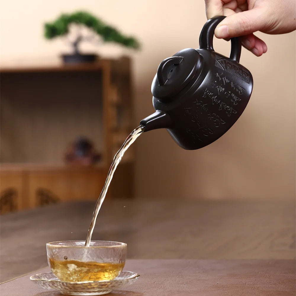 230cc Chinese Teapot Yixing Handmade Purple Clay Pot Purple Blood Sand Life Like Tea Stone Ladle Drinking Pu'er Kung Fu Tea Set