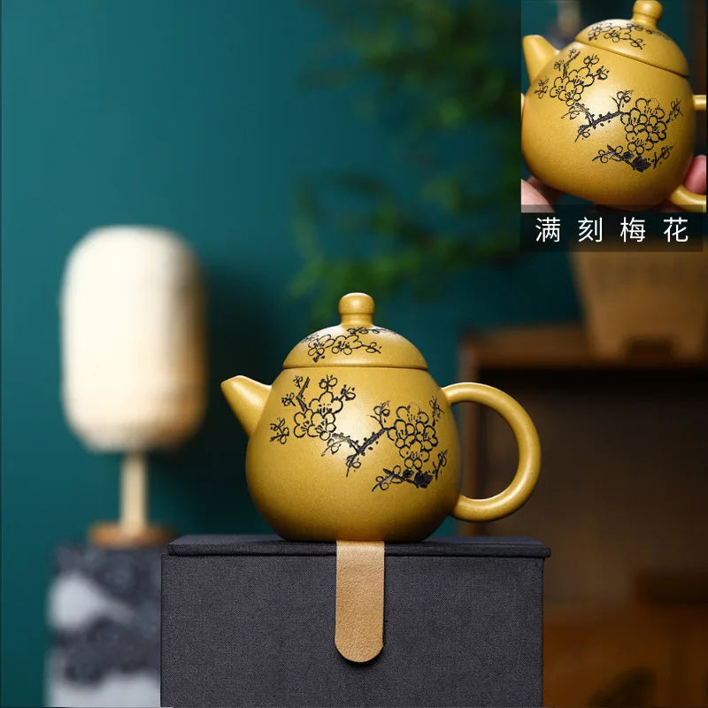 230cc Handmade Kung-Fu Teaware, Yixing Clay Horizontal Pot, Zisha Teapot, Purple Clay Drinkware for Puer Green and Black