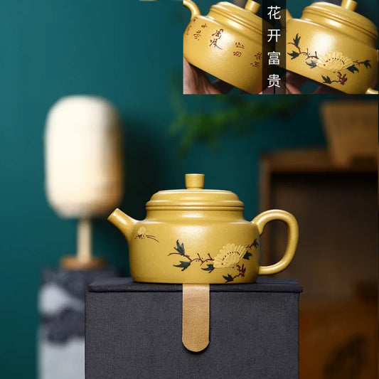 230cc Yixing Pure Handmade Purple Sand Pot High Stone Scoop Purple Sand Pot Golden Section Mud Purple Sand Teapot Tea Set