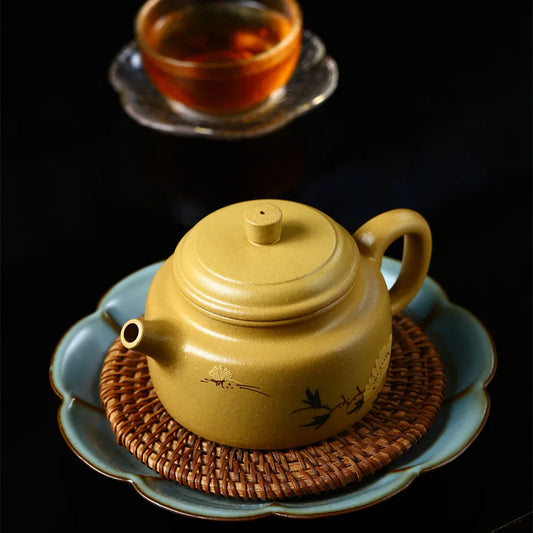 230cc Yixing Pure Handmade Purple Sand Pot High Stone Scoop Purple Sand Pot Golden Section Mud Purple Sand Teapot Tea Set