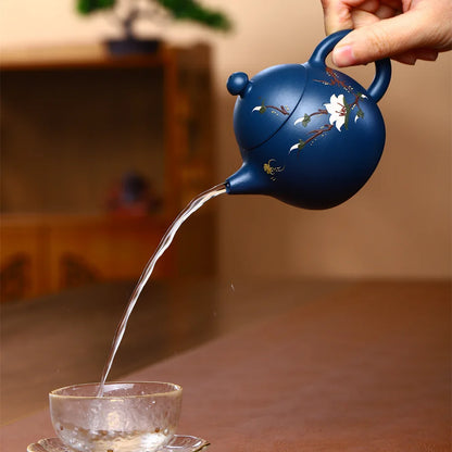 230cc Yixing Purple Clay Teapot Handmade blue Mud Dragon Egg Kettle Beauty Tea Infuser Raw Ore Zisha Tea Pot Home Drinkware