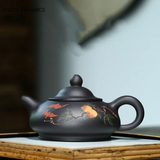 230ml Chinese Purple Clay Xishi Teapots Handmade Hole Filter Kettle Tea Set Household Portable Tea Pot Tie Guanyin Puer
