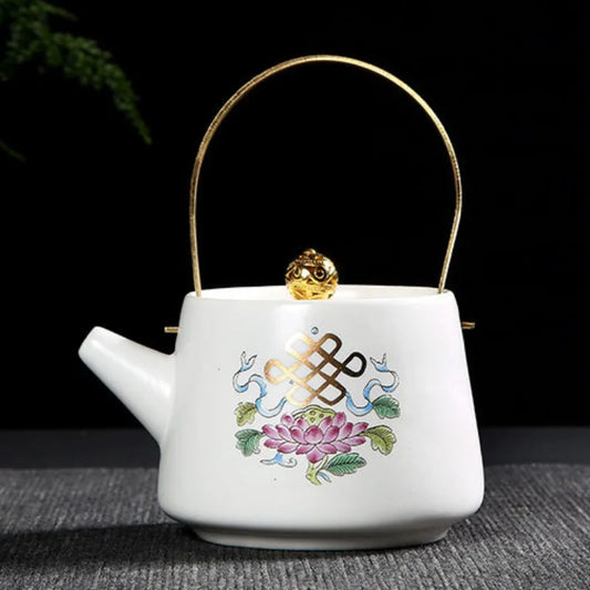 230ml Chinese Style Solid Color Printed Ceramic Matte Handle Teapot with Lid, Festive Party, Business Characteristic Gift