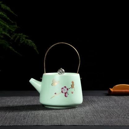 230ml Chinese Style Solid Color Printed Ceramic Matte Handle Teapot with Lid, Festive Party, Business Characteristic Gift